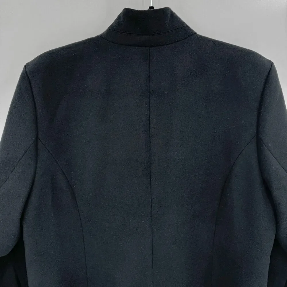 H BY HALSTON Black Snap Front Long Modern Minimalist Peacoat Coat Size 14
